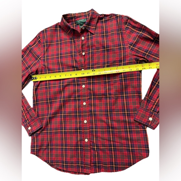 Lauren Ralph Lauren Red Plaid Button Down Shirt M Medium 100% Cotton - Picture 6 of 8